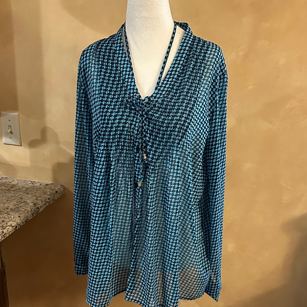 MICHAEL Michael Kors Blue Houndstooth Blouse